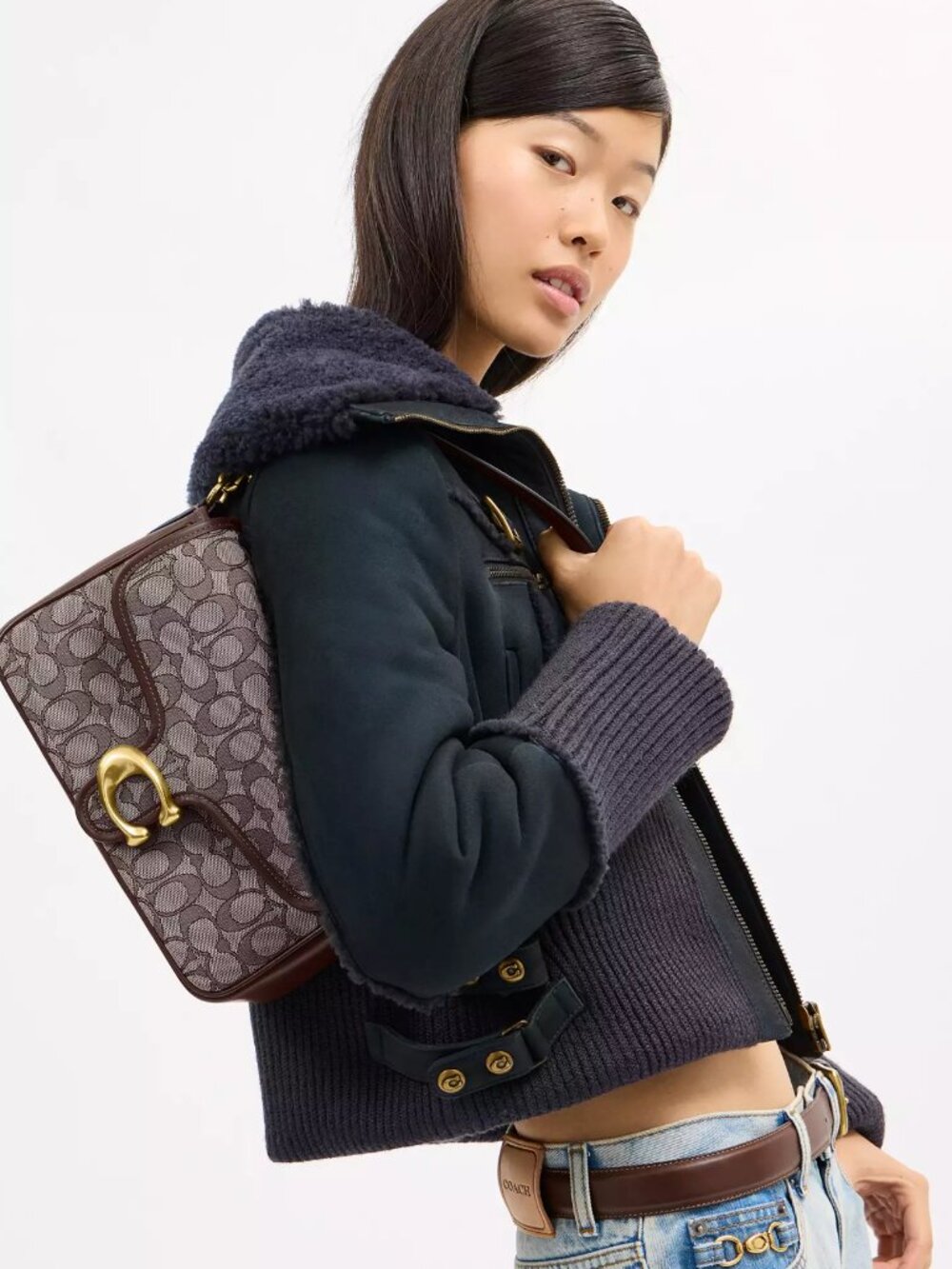 Coach CDT21 Soft Tabby Shoulder Bag Signature Jacquard Brass/Oak Maple Brown NWT - Picture 2 of 15